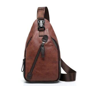 Men's Leather Chest Sling Packs Shoulder Cross Body Bag Cycle Day Packs